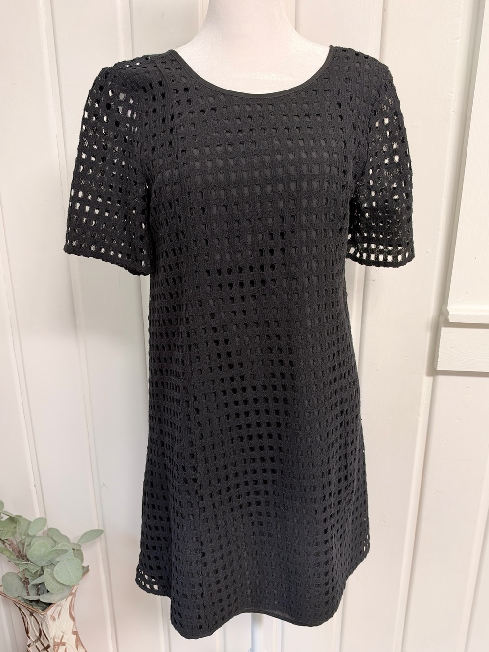 BCBG Generation Black Eyelet Cutout Back Mini Dress Size S